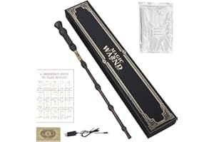 CLIUNT Harry Potter Wand, 35CM Magic Wand, USB Charging Harry Light Up wand, Harry Potter Wand That Shoots Fire with Spell Card, Station Ticket and Necklace