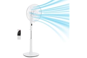 ‎AMAZON BASICS Amazon Basics Standventilator 40 cm mit DC-Motor, 12 Geschwindigkeiten und Fernbedienung, 3 Windmodi, Doppelschicht-Rotorblätter, Timer, Energieeffizient und Leiser DC-Motor (28W), Weiß