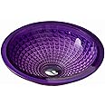chicstyleme Bathroom Washbasin Die-cast Glass Basin Sink Cloakroom Tempered Glass Countertop Vessel Sinks Round Hat Wash Basin Without Faucet Diameter 420mm Purple Violet
