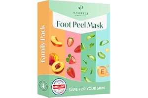PLANTIFIQUE Fotpeelingmask med blandad doft, 4 par, dermatologiskt testad | Exfolierande fotstrumpor för torra fötter och hälar, hjälper till att avlägsna döda hudceller och ger en mjukare hudkänsla