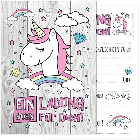 JamOnMedia Pack of 6 Cards and Unicorn with a cute, sweet, Rainbow and Clouds – Pink Children's Birthday Party Birthday Party Invitations and Delicate Pastel Ideal for Girls
