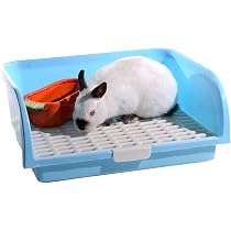 Lettiera Ad Angolo Per Conigli E Piccoli Animali - Con Cassetto, Rete Plastica, Dimensioni 40.9x29x15.7 Cm