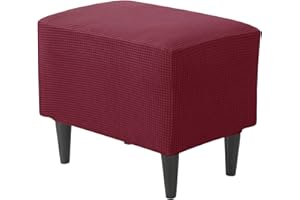 JHLD Stretch Ottomane Schonbezug, Hockerbezug Rechteckiger Ottomane Bezug Jacquard Hocker Husse für Fußhocker Mit elastischem Boden Abnehmbare Waschbar -Weinrot-1 Stück