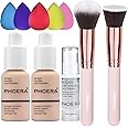 Phoera Prime Makeup Set, Foundation Brush, Powder Brush, 5 Makeup Sponge, Flawless 30ml Natural Matte Oil Control (101 Porcelain)