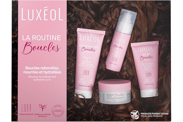 LUXEOL - Routine Cheveux Bouclés - Format Voyage - Sublime Les Boucles - Limite les Frisottis - Parfum Gourmand - Shampooing 75ml + Masque 50ml + Crème De Soin 50ml + Gelée 50ml