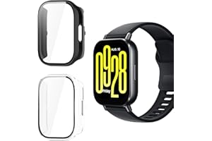 Holilo Funda para Xiaomi Redmi Watch 5 Active,2 Piezas Anti-rasguños Carcasa Protectora con Protector de Pantalla Marco Protector de PC + Cubierta Protectora de Pantalla - Negro + Transparent