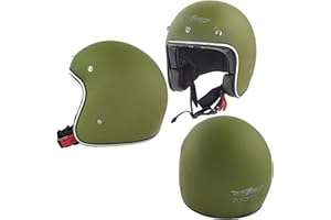 A-PRO Casco Moto Jet Omologato Scooter ECE 22-06 Verde Opaco Custom Militare Taglia M