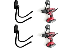 PMSANZAY 2 Pack Power Drill Organizer and Holder - Magnetic Tool Racks, Garage Tool Storage, Heavy Duty Large Magnet Utility Hooks with Rubber Coating, No Scratches