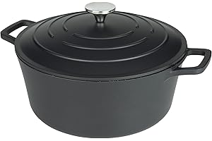 Commichef XR-728BK 28cm Cast Aluminium Round Casserole Dish, Suitable for Oven and All Types of Hob, Perfect for Stews and Casseroles, Black