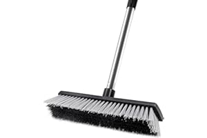 LandHope Besen mit harten Borsten, verstellbarer langer Griff, Scheuerbürste, robuster Beton-Besen, Outdoor-Bürste, Garagenbesen, Holz, großer Bodenschrubber, 71,1–132,1 cm, Balkonbesen,