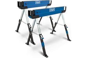 Scheppach MWB600 Trestle Saw Horse | Foldable, Portable & Compact Universal Base | 589kg Load | Adjustable Height 61.8–82cm | Non-Slip Feet | Woodworking DIY Workshop