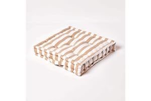 HOMESCAPES Coussin de Chaise à Rayures épaisses de Couleurs Beige et Blanc Fait en 100% Coton de 50x50 cm pour Chaise de Salon et Chaise de Jardin