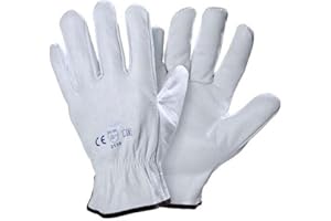 SADISRLS 12 Paia - Guanti da Lavoro in Pelle Fiore Bovino, Taglia 8/9/10/11, Ideali per Edilizia, Carpenteria, Giardinaggio, Meccanica, Altamente resistenti e Professionali - Rinforzati (10 (XL))