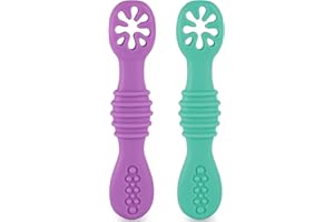 HOMYBABY® PreCucharas y Cucharas Bebe Silicona + EBOOK GRATIS Recetas BLW - Cuchara BLW Aprendizaje en etapas - Cubiertos Recomendados por Nutricionistas - Pre Cuchara Antibacteriana y Ergonómica (A)