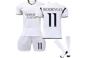 WONFLEE Madrid Maillot de Foot Enfant Garçon Ensemble Foot 23/24 No.5 Bellingham No.7 Vini Jr Kit Maillot de Football Adulte Jersey Set Entraînement Tenue Foot Homme (Maillot, Pantalon et Chaussettes)