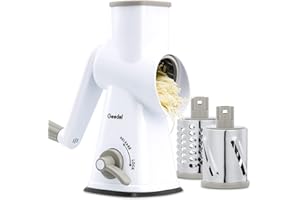 Râpe à Fromage Rotative, Râpe à Fromage Manuelle avec 3 Lames de Tambour Détachables, Râpe à Légumes Facile à Nettoyer pour Une Coupe Rapide et Différente (Grey+White)