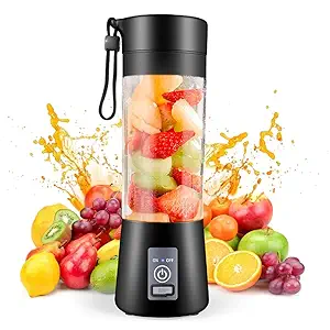 Filiz-a little smile Portable Electric Juicer Bottle Blender Grinder Mixer, 6 Blades Rechargeable Bottle with USB cable (Black) (Only for soft fruit & vegetable)