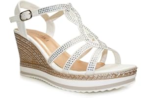 IVACHY Womens Wedge Ladies Crystal Sparkling Sandal Shine Espadrille Platform Shoes Size UK