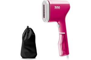 Tefal Pure Pop Slim Handheld Clothes Steamer, No Ironing Board Needed, Ready to Use in 15 Seconds, 70ml Detachable Water Tank, Travel Iron, Garment Steamer, Pink, DT2023