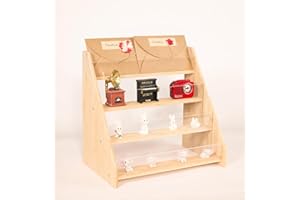 FY&XZH 4-Tier Bamboo & Acrylic Greeting Card Display Stand for Cards, Wooden Display Stand, Brown Brochure Holder Stand, Postcard Display Stand for Birthday Card, Bookmarks, Fairs, Markets, Craft Trade Shows