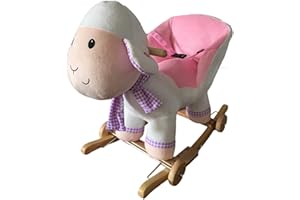 THE ROCKING HORSE CO NEW Plush White/Pink LAMB (SHEEP) Rocking Chair - Deluxe Soft Finish on Wooden Rockers with wooden handles - including Sound Effects