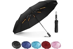 Lychico Windproof Travel Umbrella - Automatic Folding, 12 Ribs Wind Resistant, Portable for Single Hand Use, Compact, Light, Strong Backpack Umbrella, Black