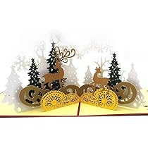 Carte De Noël Pop-up Père Noël Avec Rudolf, Renne Et Traîneau