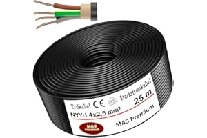MAS PREMIUM Câble de terre 25m [NYY-J 4x2,5mm²] Marque allemande Câble électrique de qualité supérieure avec anneau pour la pose en extérieur et en terre Câble d'alimentation standard Fabriqué en Allemagne