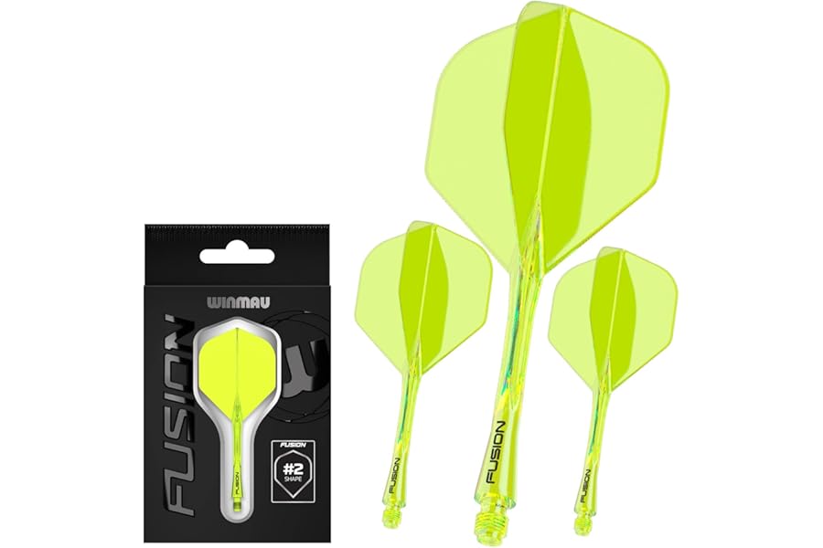 WINMAU Darts Fusion Integrated Flight & Shaft System - No.2 Shape and Design - Available in Short, Intermediate & Medium - Available in Variety of Colours