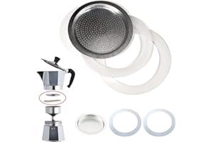 MONDO IDEA Junta y filtro cafetera universal para recambios Moka (2 anillos de sellado de silicona + 1 filtro de acero) (9 tazas)