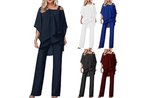 HOOUDO Women's Trouser Suits Elegant Wedding Guest Pants Suit 2 Piece Chiffon Formal Outfit Plus Size Prom Evening Two Piece Trouser Suit Mother of The Bride Pants Suit