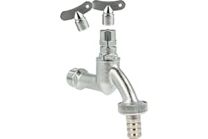 tecuro Auslaufventil 1/2 Zoll, Steckschlüssel-Oberteil, Schlauchtülle, MS mattverchromt