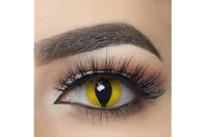 Mysa Lens Chat Jaune- Lentes de contacto de color de fantasía, anuales, sin graduación, incluye solución de 10 ml y estuche, para cosplay, color amarillo con pupila de gato en negro