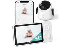 Boifun Wifi Video Baby Monitor Camera, App & Screen Control,1080P 360° Camera, Motion & Sound Detection, Auto Tracking, Night Vision, Two-way Audio, Smart Feeding Reminder, Humidity&Temperature Sensor
