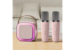 RANQILI Karaoke Machine,Mini Karaoke Machine, with 2 Wireless Microphones, Bluetooth Speaker, Voice Changing Effects, LED Lights, TF Card Slot, Best Gifts Toys for Girls and Boys pink