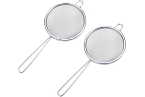 GRIZEF (2er-Set) 3-Zoll-Mini-Sieb aus feinem Netz, 100% lebensmittelechtes 304 Premium-Sieb aus Edelstahl mit Siebgriff - Ideal für Saft-Ei-Tee-Kaffee-Mehlfilter und Spülen von Gemüsefrüchten
