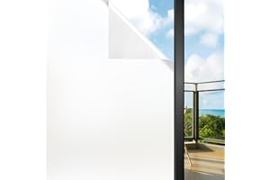 Funfox Window Film Privacy, Window Frosting Film Opaque Sticker Vinyl Glass Static Cling No Glue Sun Blocking for Bathroom Door & Office Matte White 44.5x200cm