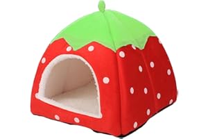 JNGTKL Guinea Pig House, 1 Pack (24 X 24cm) Small Animal Winter Warm Nest, Non Slip Strawberry Hedgehog With Removable Pad, Animals Warm Sleeping (Red)