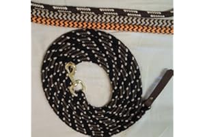 Pferdeseile_DE Bodenleine schwarz-braun-Natur 6,70 mtr - Baumwolle mit Boltsnap und Lederklatsche