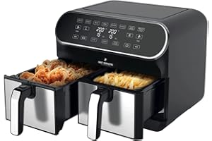 JUST PERFECTO HOUSEHOLD APPLIANCES Just Perfecto Freidora Aire XXL 8L - air fryer 2 recipientes independientes XXL caliente con 1700W -freidora sin aceite con pantalla LED táctil - freidoras de aire con cesta antiadherente