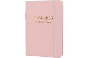 MEZERE Academic Diary 2024-2025 Page a Day A5 Diary 2024-2025 Day Per Page from August 2024 to July 2025 Mid Year Diary 2024-2025,Faux Leather Cover, Inner Pocket (Pink)