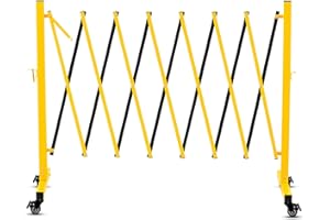 FRUYYZL Grille industrielle, extensible, pour l'extérieur, 3,35 m, jaune et noire, chaînes de barrière mobile, extensible, avec roulettes (3,35 m)
