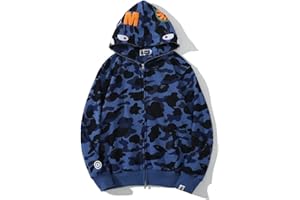Yumenam Uomo Felpa con Cappuccio Stampa Testa di Squalo Cerniera Giacca con Cappuccio Cardigan Manica Lunga Hip Hop Tops Sweatshirt Camouflage Cappotto con Cappuccio