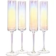 Maison & White Edge Champagne Flutes - Set of 4 | Flat Bottom Wine Glasses | Prosecco Glass | Christmas Drinking Glasses | Square Champagne Flutes | M&W (Iridescent)