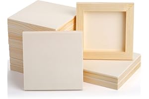 Frcctre 12 Pack 4.7" x 4.7"/12 * 12cm Unfinished Wood Panel Boards, Square Pine Wood Cradled Painting Canvas Panel Boards, Natural Unfinished Hand Draw Wooden Panels for Painting, DIY Crafts
