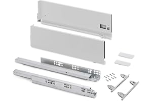Emuca - Kit cajón para cocina o baño con regulación 3D, altura 178mm, profundidad 450mm, 40 Kg, cierre suave, tableros no incluidos, Acero, Blanco