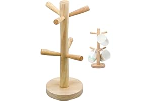 Aprilye Tazza Supporto in Legno con 6 Ganci, 31x11cm Porta Tazze Albero Base Tonda Cucina TAZZINE ESPOSITORE Organizer
