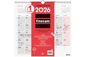 Finocam - Calendario de pared 2026 Mes Vista Enero - Diciembre (12 meses) | Calendario 2026 para anotar | Planificador mensual Neutro - Español