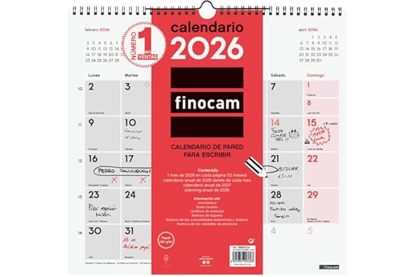 Finocam - Calendario de pared 2026 Mes Vista Enero - Diciembre (12 meses) | Calendario 2026 para anotar | Planificador mensual Neutro - Español