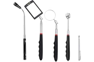Wuudi 5PCS Magnetic Telescoping Pickup, Pick-Up Tool Kit with Telescoping Handle 360 360 Rotatable including 8 lb/ 1.5 lb Pick-Up Rod, Flashlight and Round/Square Inspection Mirror